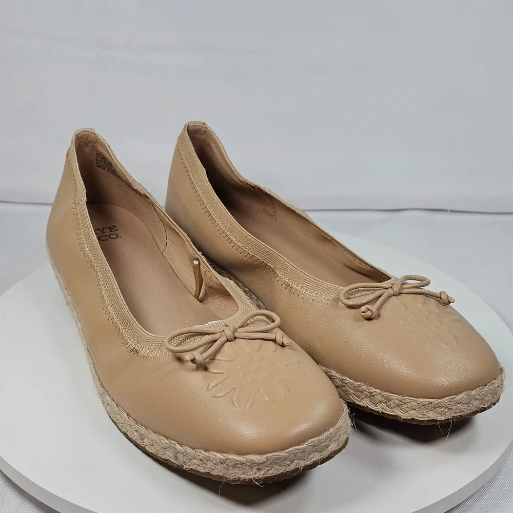 FRYE AND‎ CO. Willow Ballet Flats Tan Espadrille Trim Bow Detail Women's Size 9M